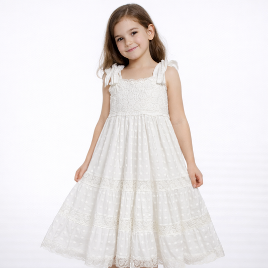 Vestito bimba Stefano Cavalleri bianco con pizzo e balze