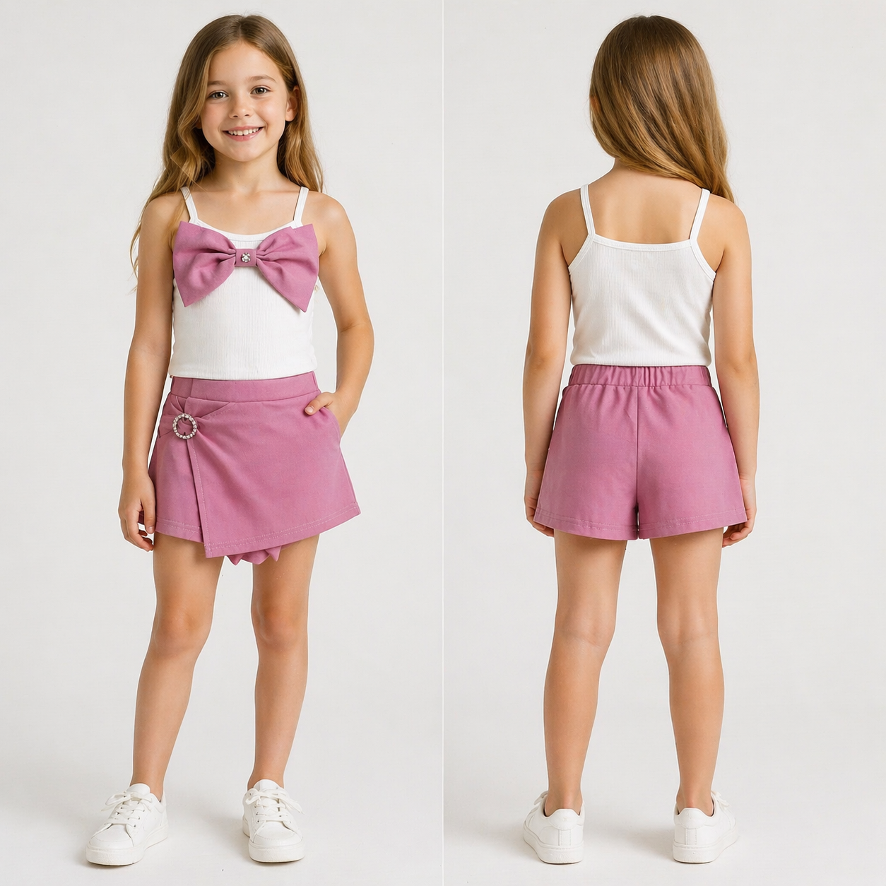 🎀 Completo bimba con fiocco e shorts eleganti