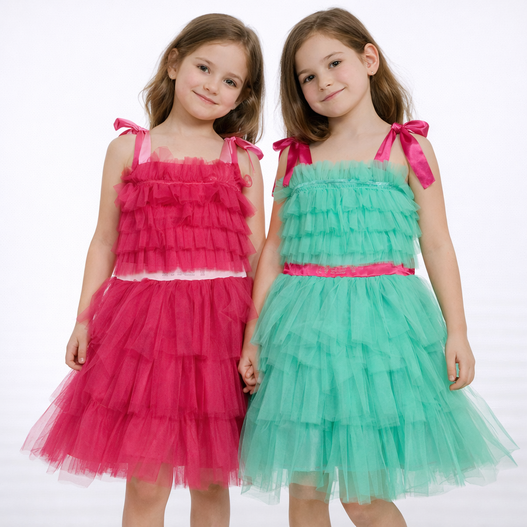 Vestito bimba MET 262 tulle rosa balze