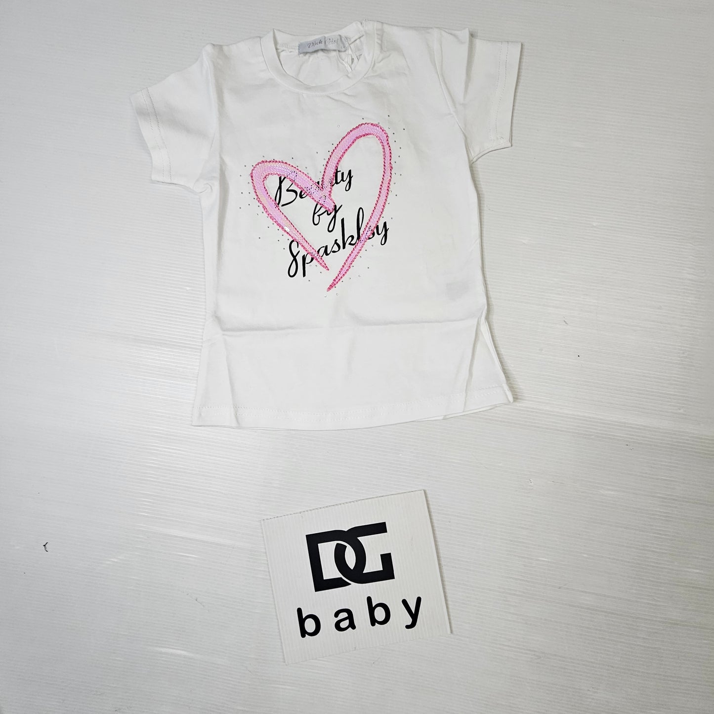 T-shirt bambina “Heart Sparkle” cotone con cuore glitter