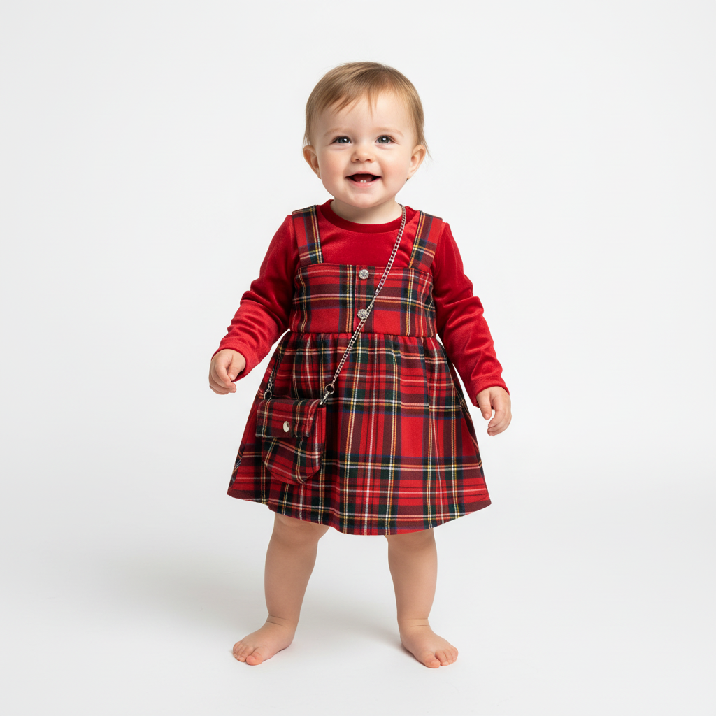 🎀 Vestitino “Tartan Rosso Baby” + Borsetta