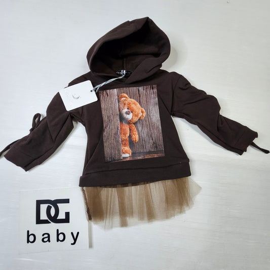 Abitino felpato bimba con tulle – Orsetto 🧸✨