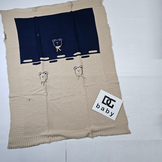 🧸 Copertina neonato beige e blu con orsetti – art. 990