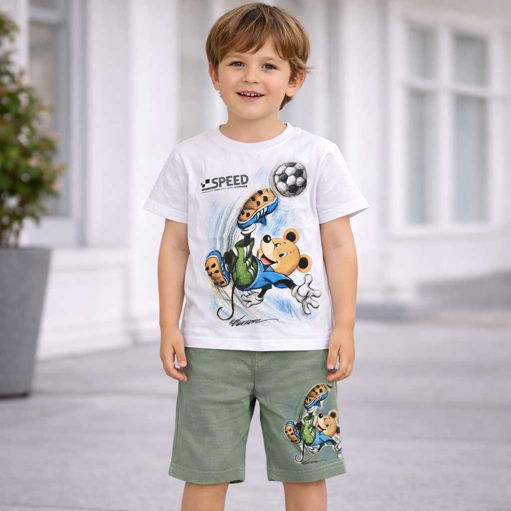 Completo bambino “Play Bear” t-shirt + bermuda cotone