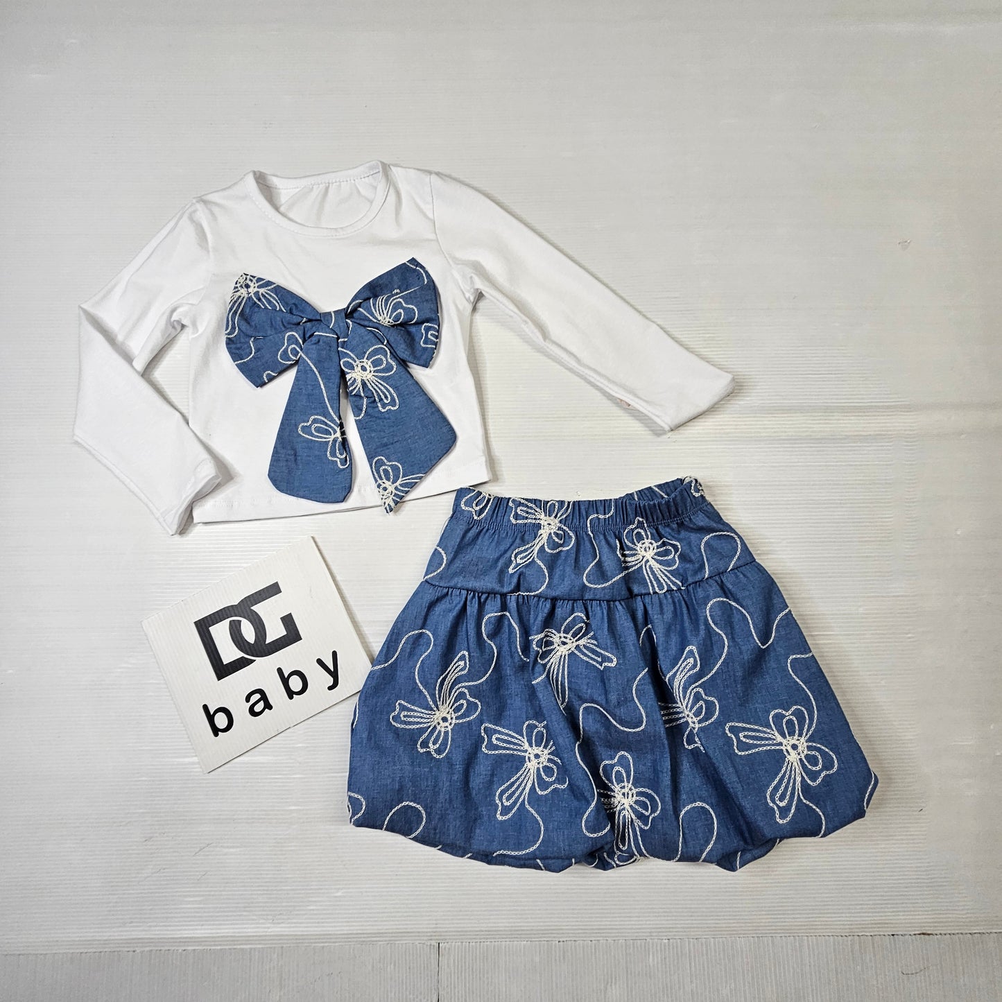👗 Completo Bambina Fiocco Denim Balloon