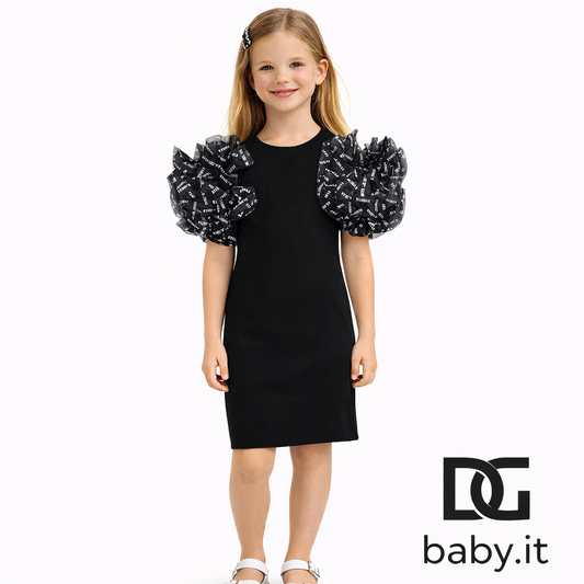 Vestito bimba MET ME281 nero con maniche logo e volant