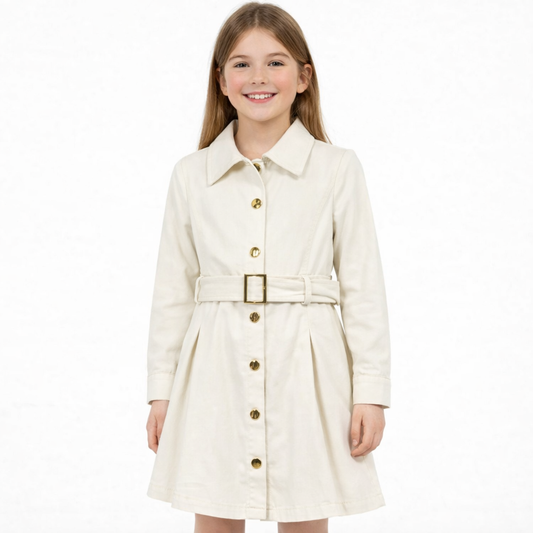 Vestito bambina panna con cintura e bottoni oro – YCLU