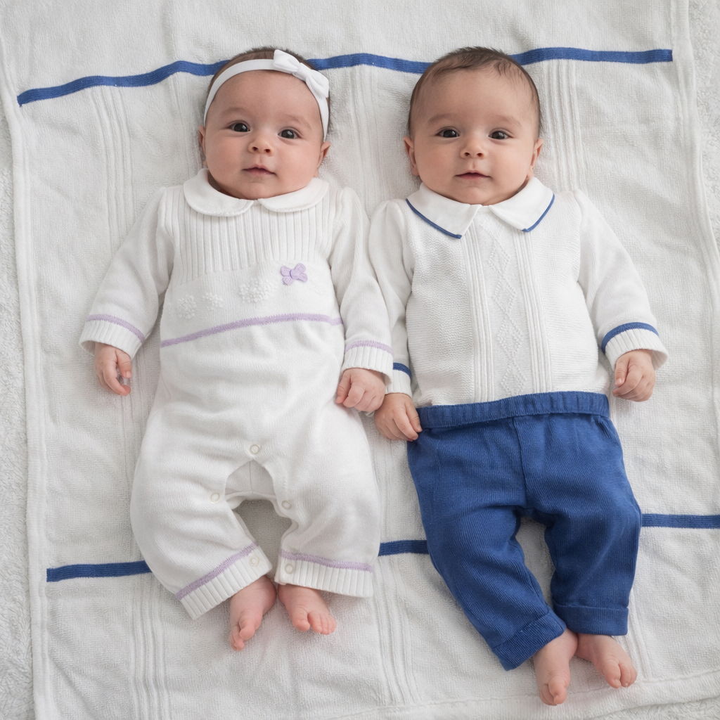 Tutina neonato in filo bianco/jeans – Art. M073 40 IE 👶💙