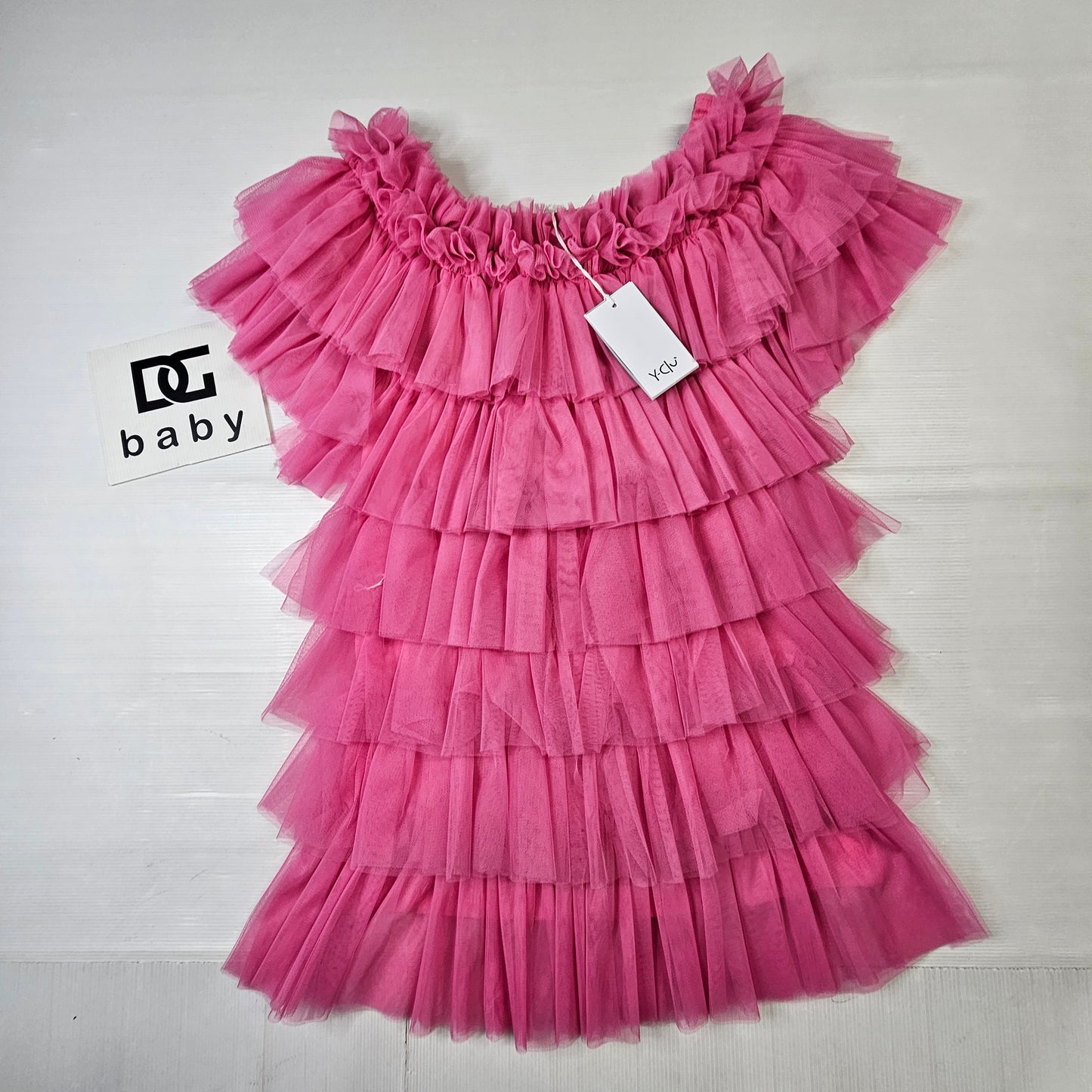 Vestito bimba Y-CLÙ Y19170 tulle rosa con balze