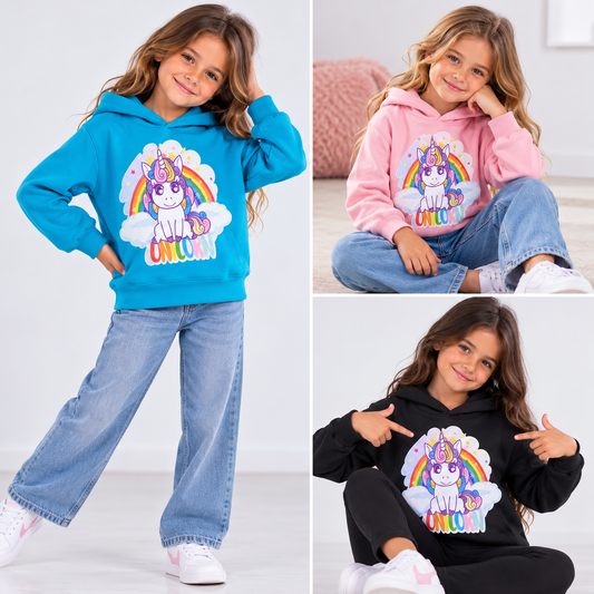 Felpa Bambina Unicorn Rainbow con Cappuccio