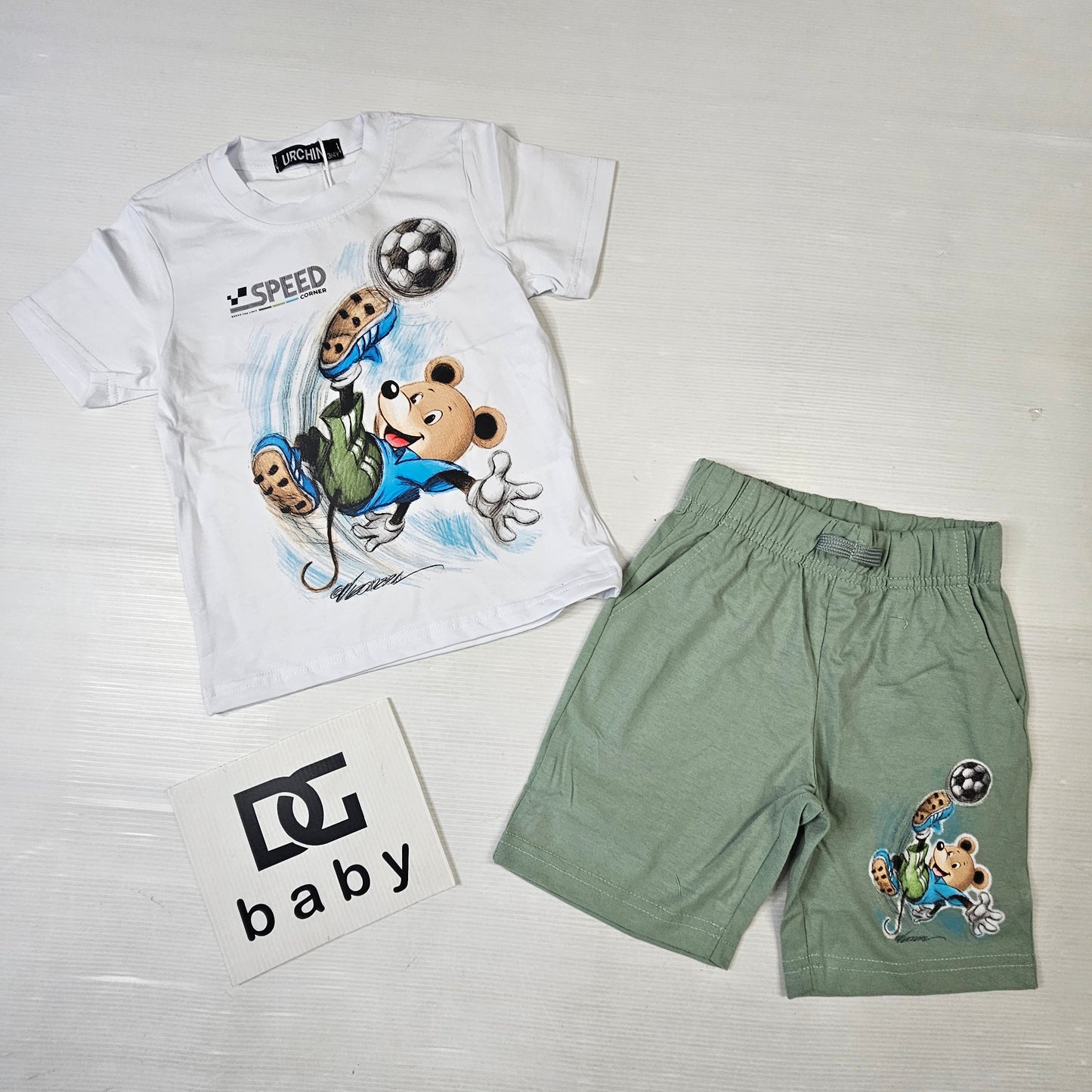 Completo bambino “Play Bear” t-shirt + bermuda cotone