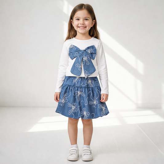 👗 Completo Bambina Fiocco Denim Balloon