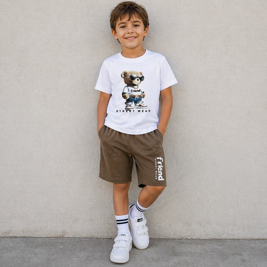 Completo bambino t-shirt orsetto Frien e bermuda sportivi