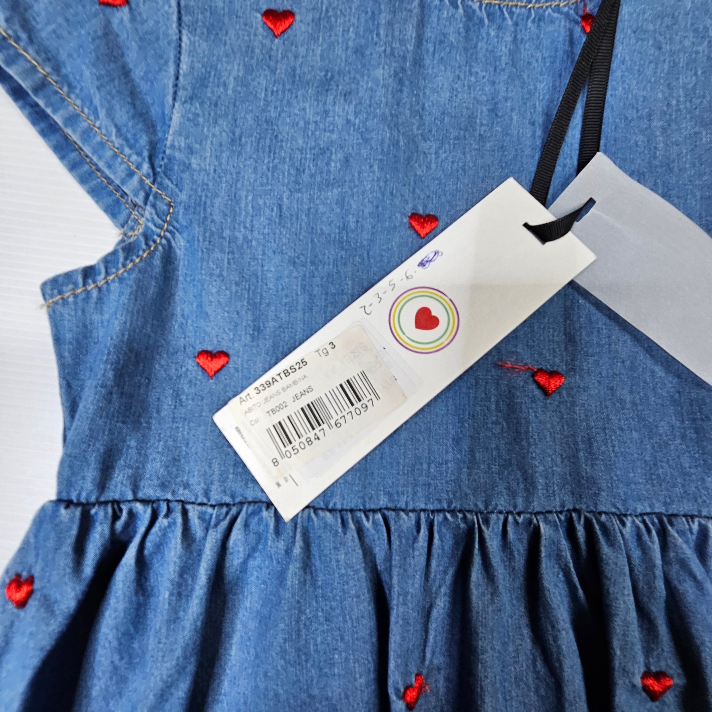 Vestito bambina denim con cuori ricamati – TOBETOO