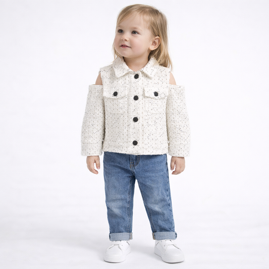 Giubbino bambina elegante con paillettes panna – TOBETOO