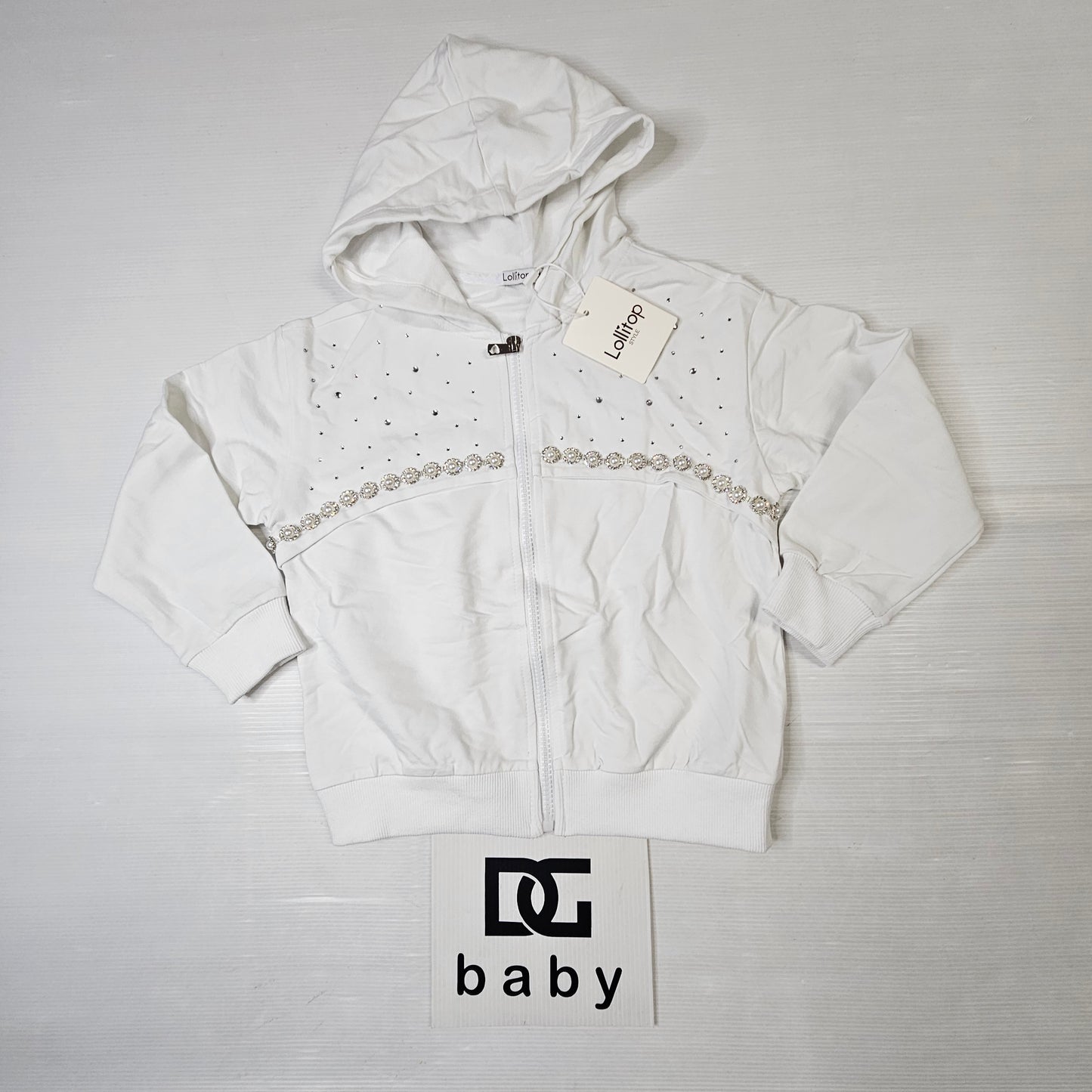 Felpa bambina con cappuccio e dettagli strass