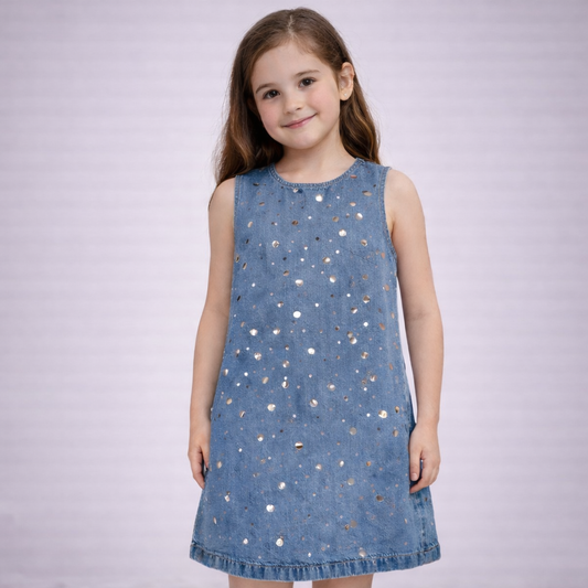 Vestito bambina TOO BE TOO “Denim Shine” in jeans con applicazioni AT 11334AS26