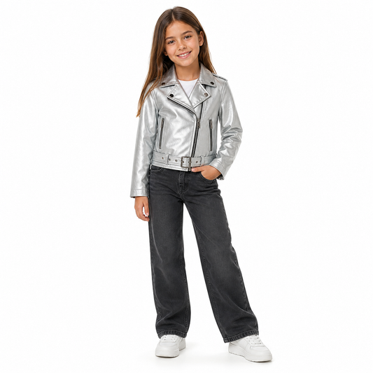 Chiodo bambina MET ME123 effetto pelle argento