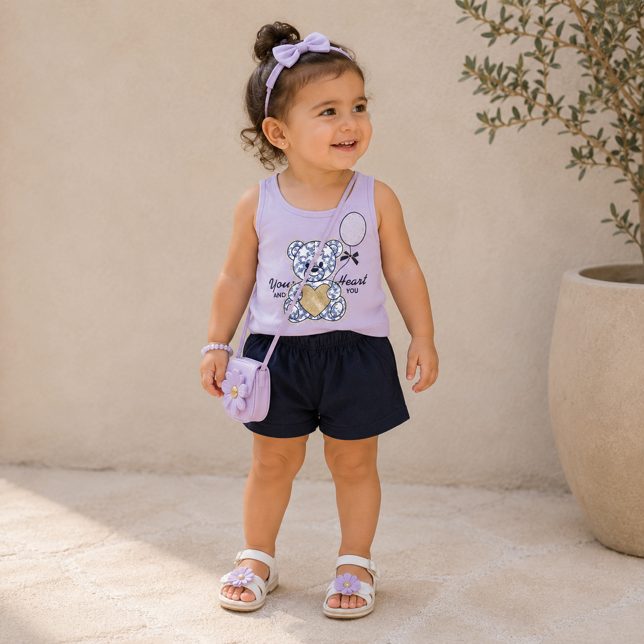 Completo Neonata Orsetto Heart con Shorts