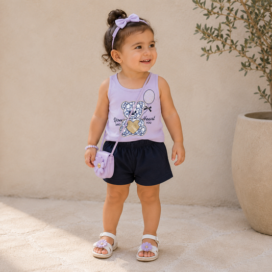 Completo Neonata Orsetto Heart con Shorts