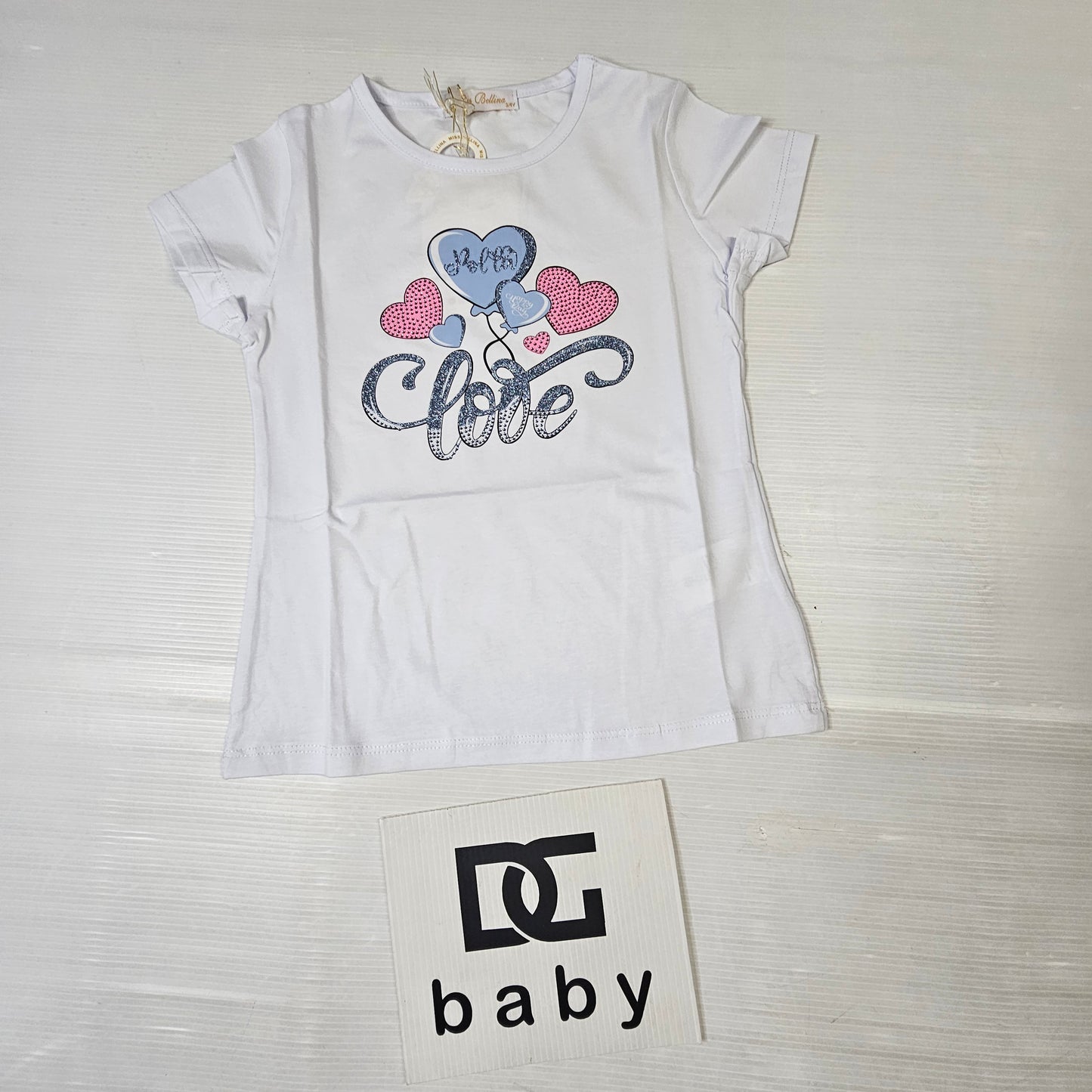 T-shirt bambina “Love Cuori” cotone con stampa glitter