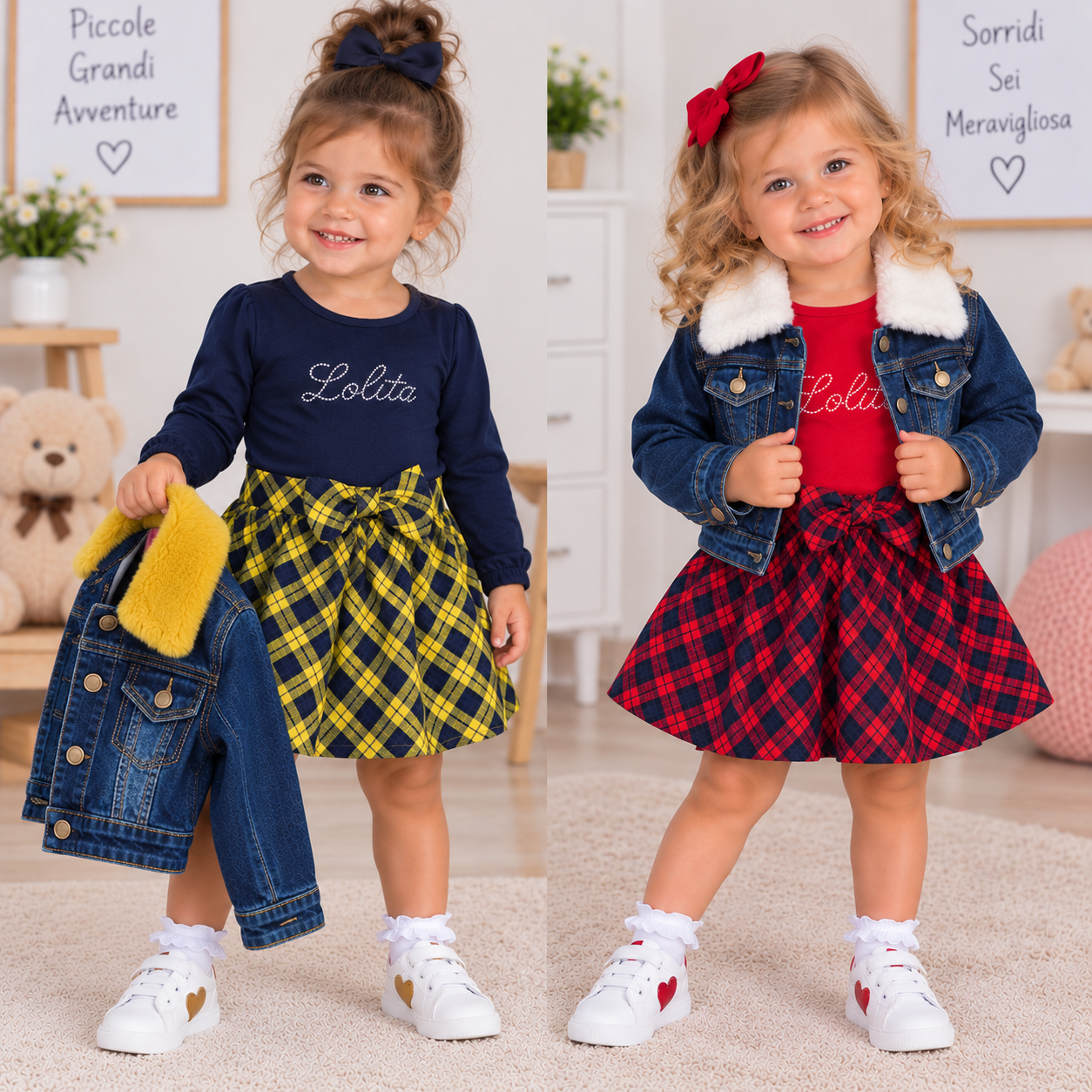 Completo Neonata Tartan Love 3 Pezzi
