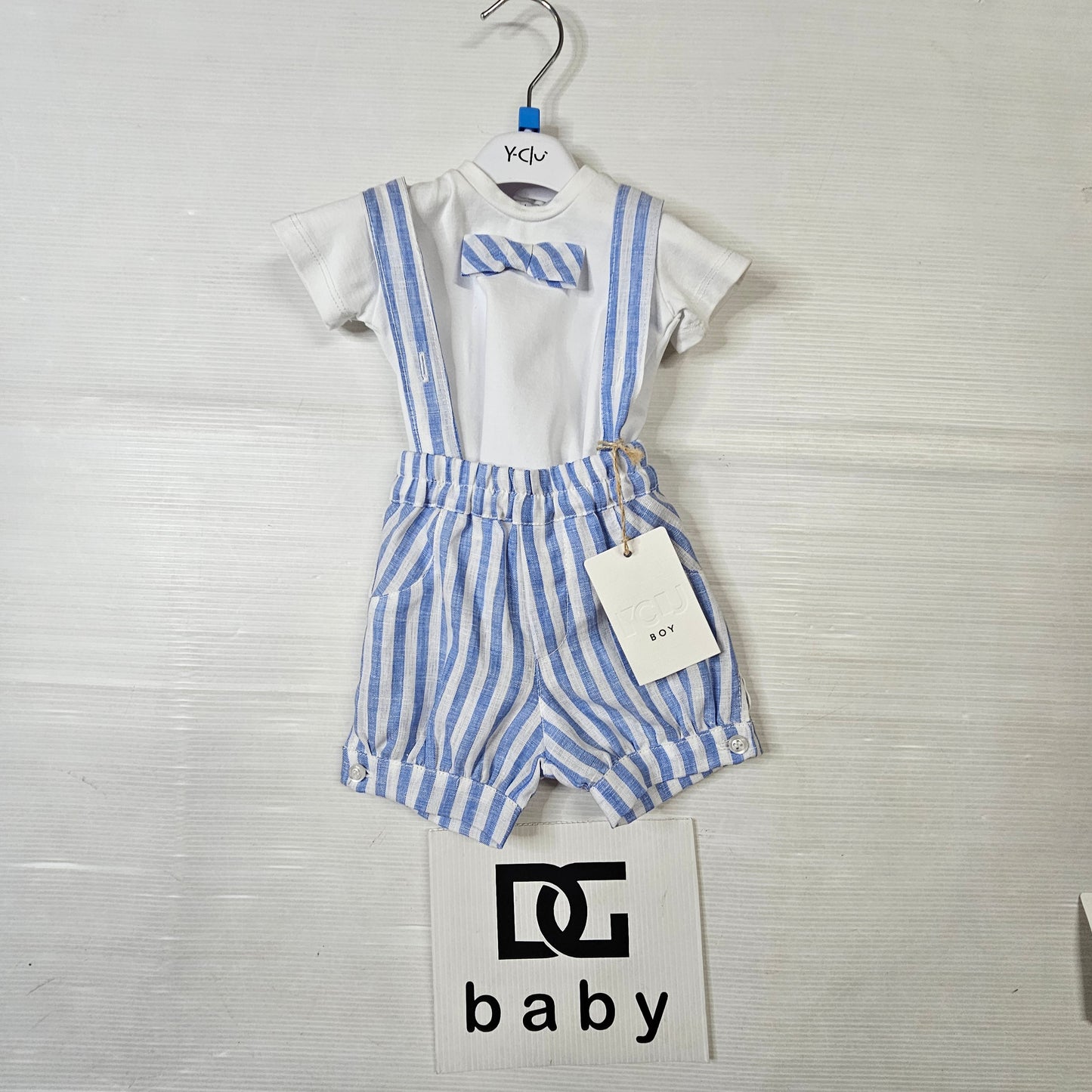 Completo neonato Y-Clù BYC BOY salopette rigata con body