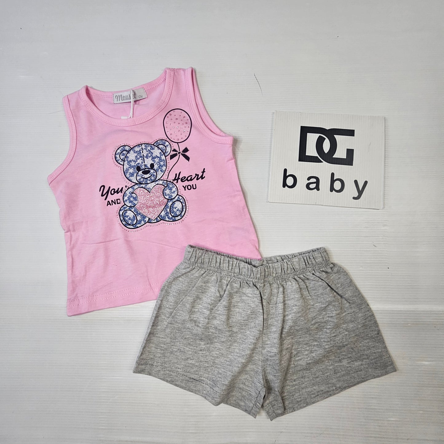 Completo Neonata Orsetto Heart con Shorts