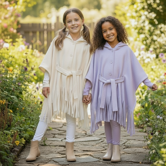 Poncho con Cappuccio e Frange Manila Grace 💜🤍