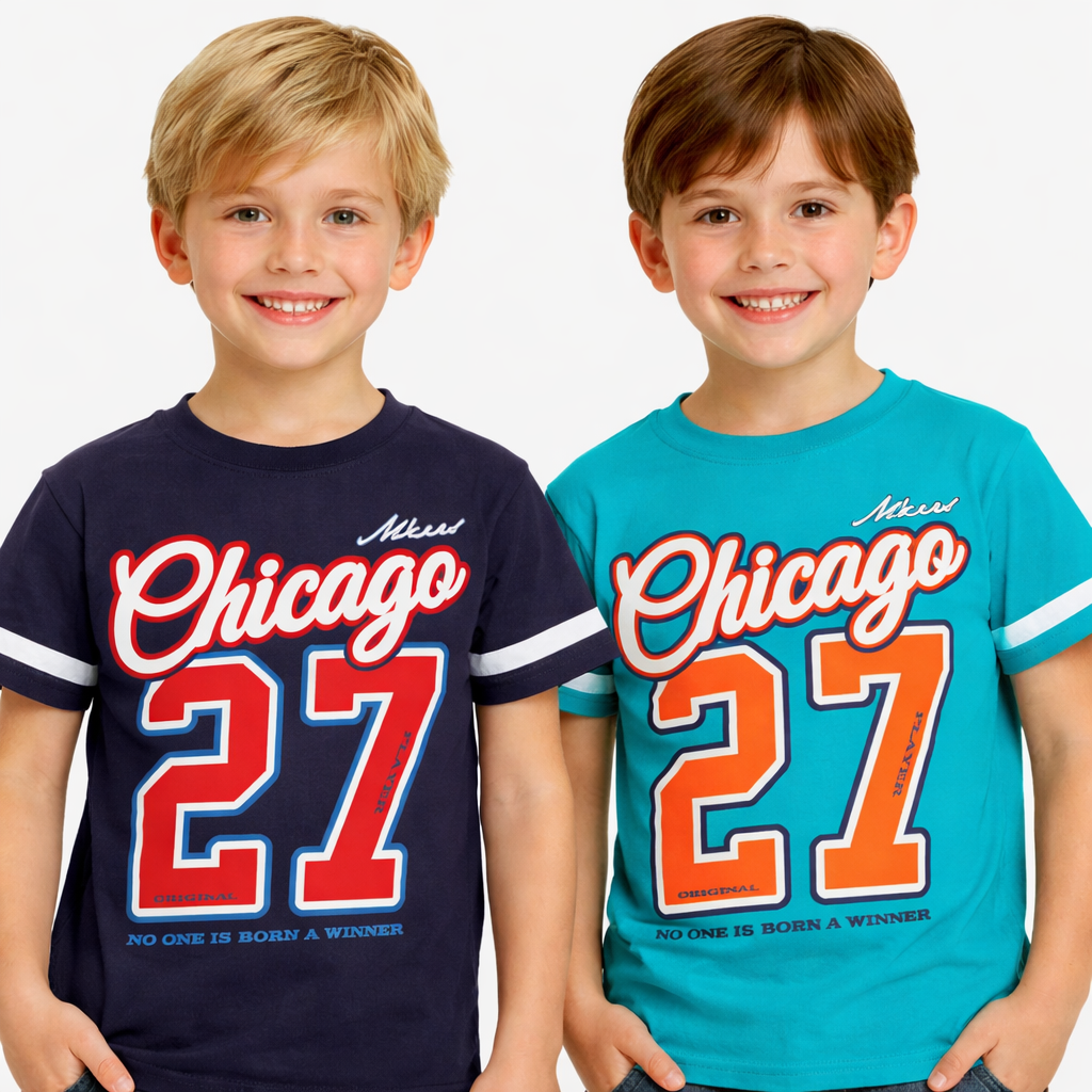T-shirt bambino “Chicago 27” in cotone stampa sportiva
