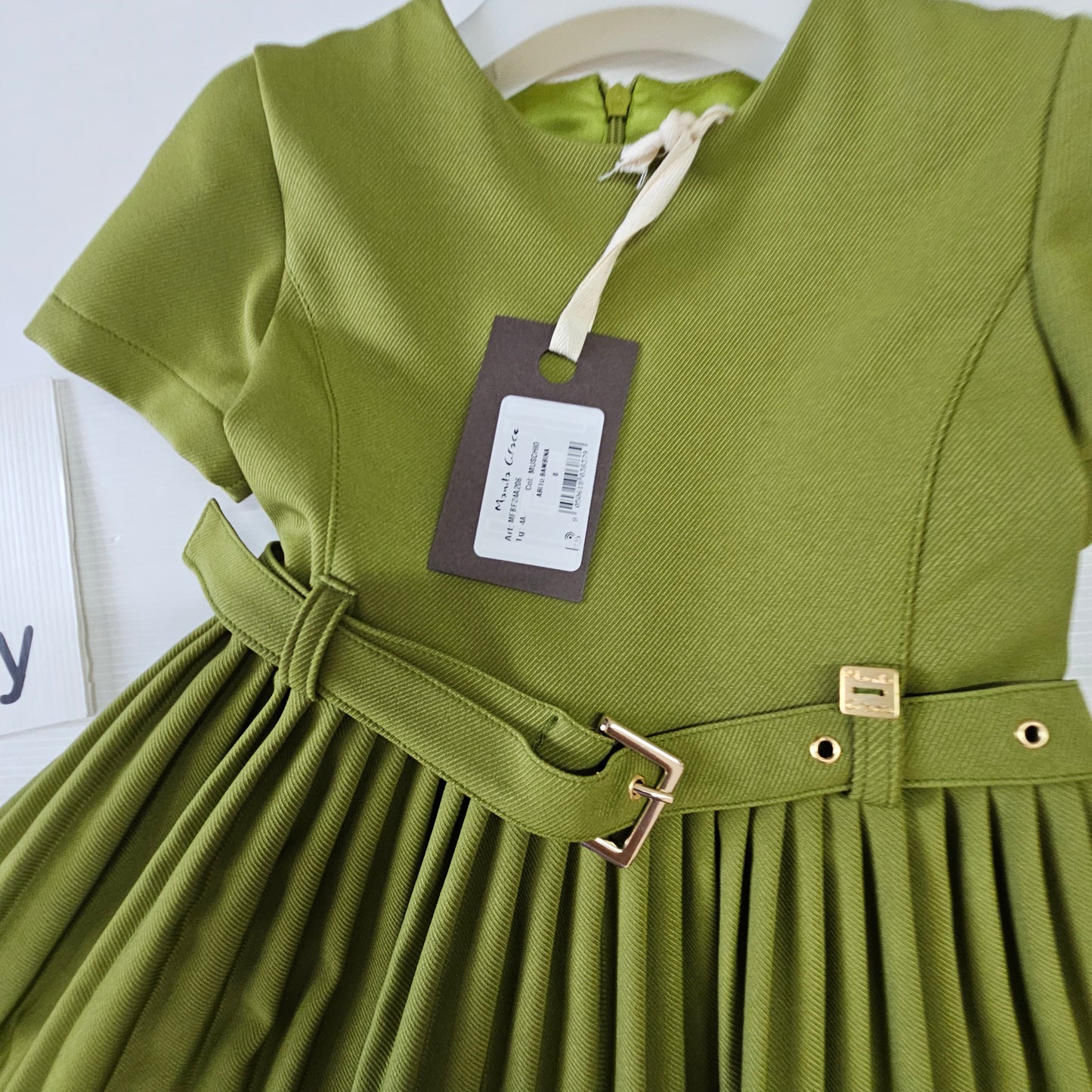 Abito bambina Manila Grace verde con gonna plissettata e cintura