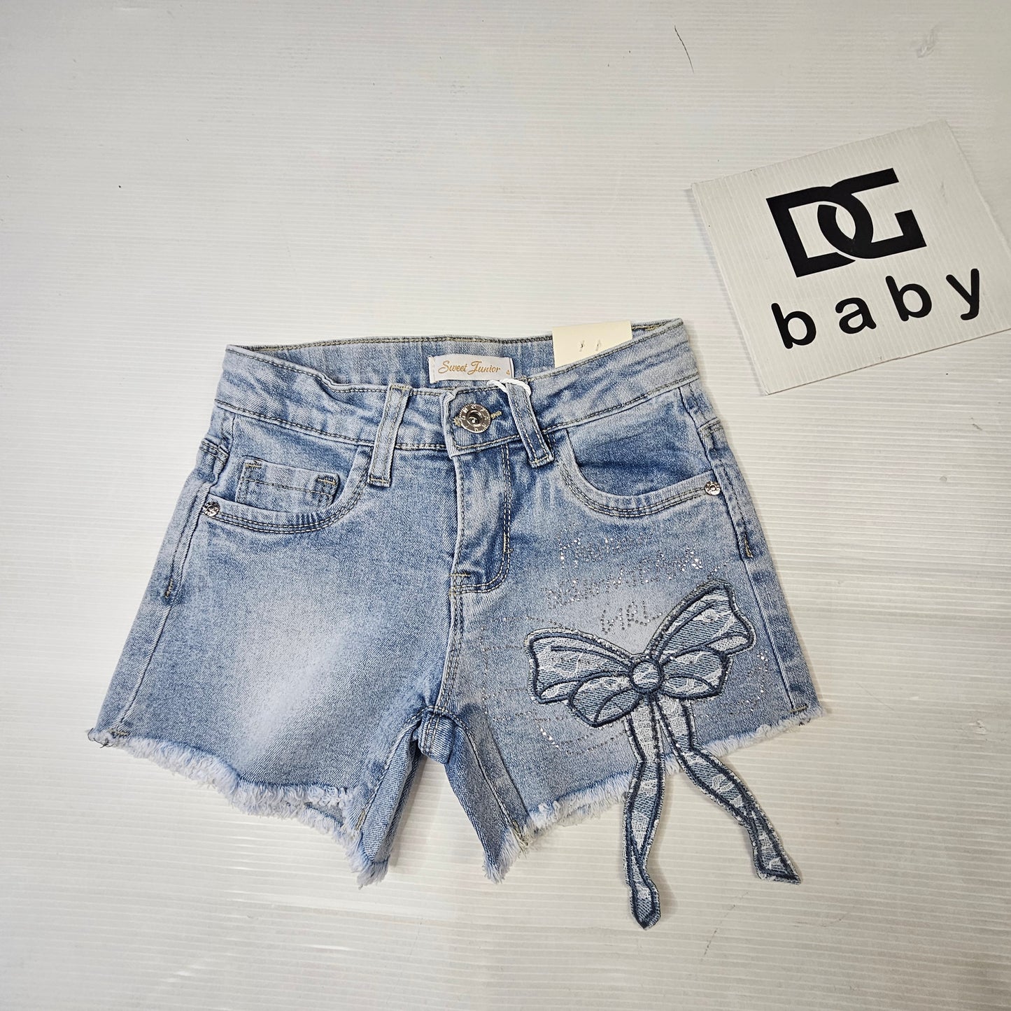 Shorts Jeans Bambina Sweet Junior con Fiocco Applicato