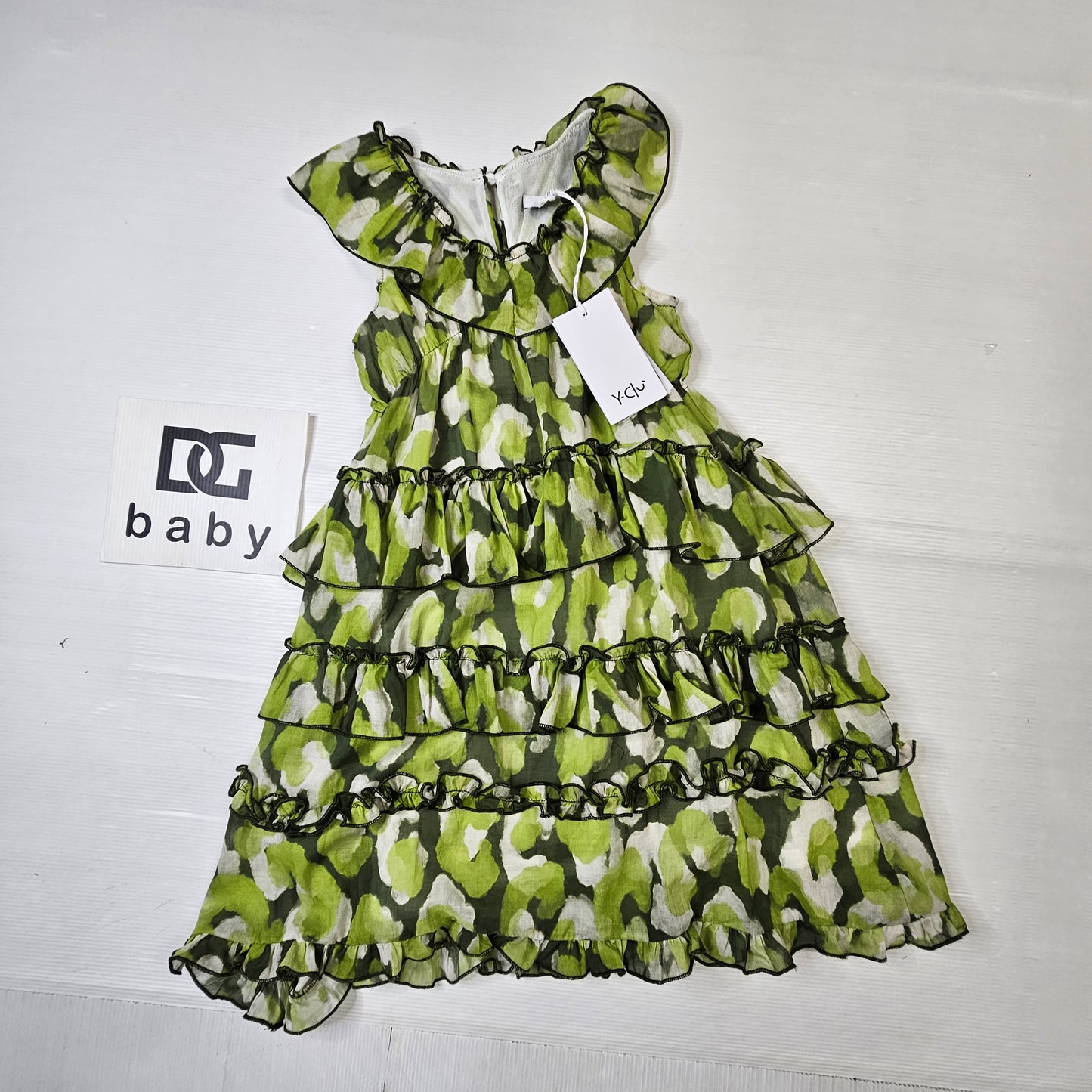 Vestito bimba Y-Clù 119AYFJS25 fantasia verde con balze