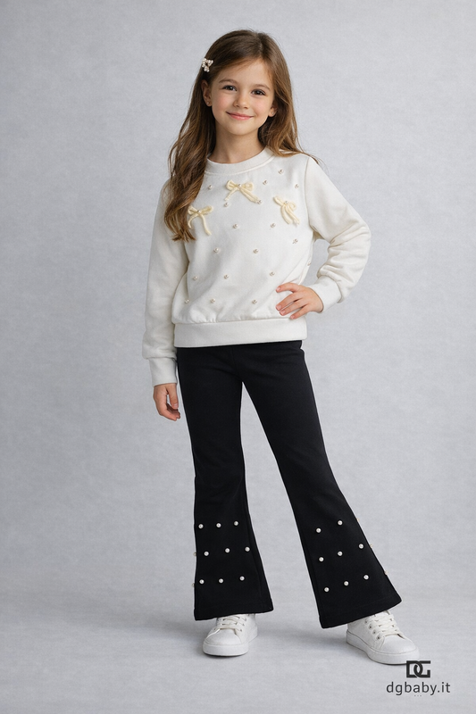 Completo “Perle & Fiocchi” maglia + pantalone svasato