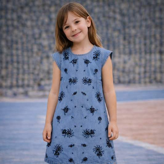 Vestito bimba Manila Grace M3207AS26 denim ricamato