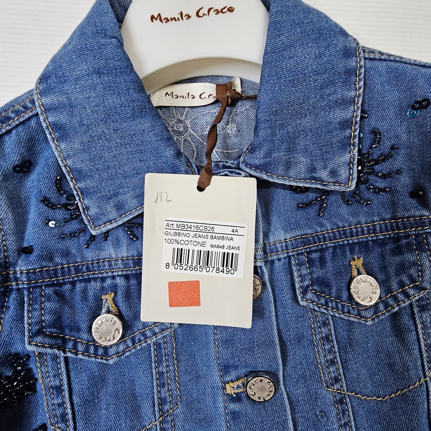 Giubbino bimba Manila Grace MB3416CS26 denim ricamato