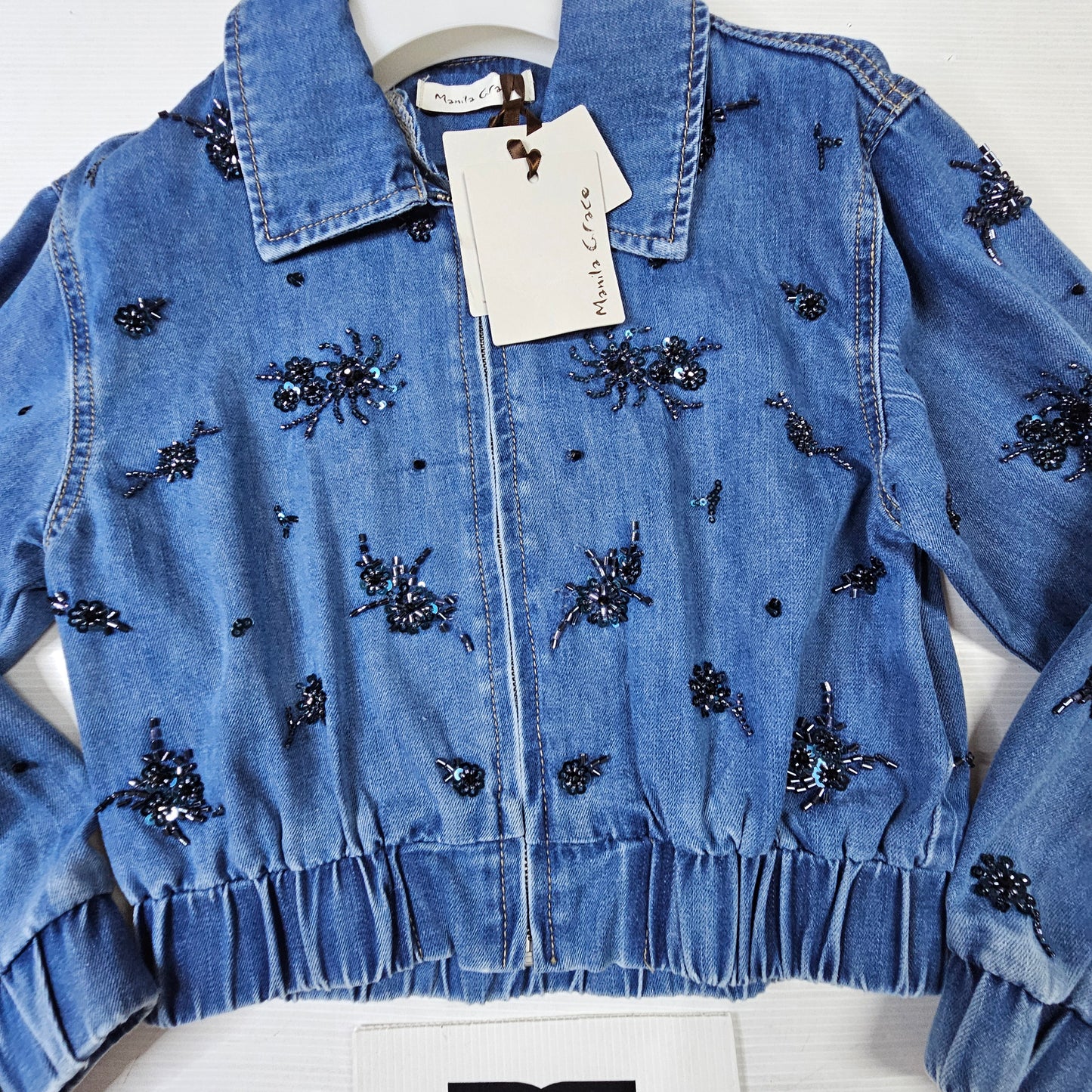 Giubbino bimba Manila Grace M3217CS26 denim ricamato