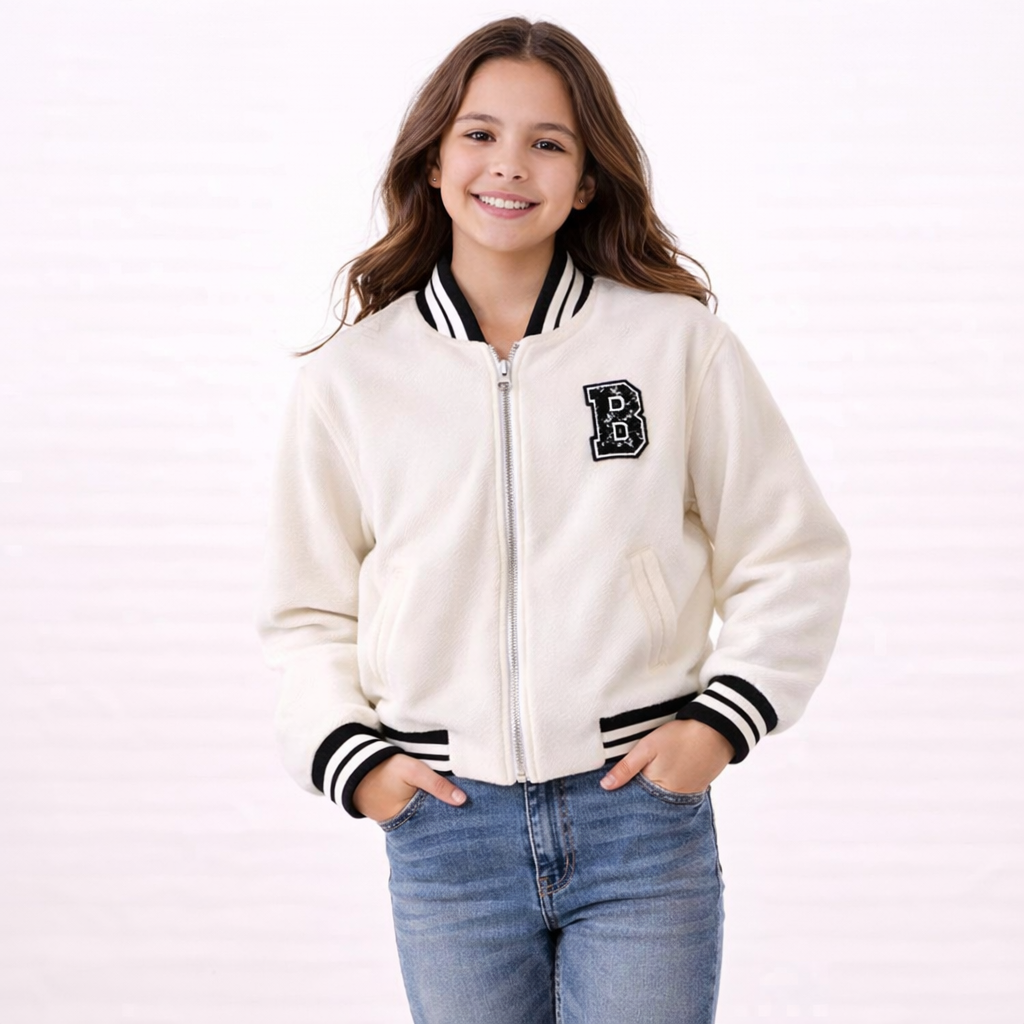 Giubbino bambina Y-CLÙ “College Chic” panna con zip