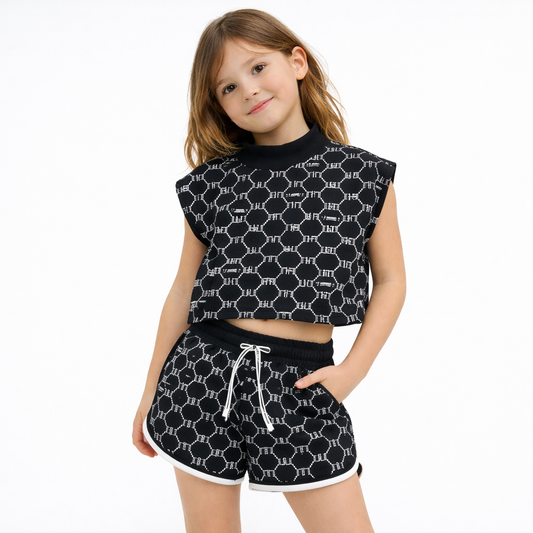 Completo bimba MET ME243 nero crop top e shorts con strass