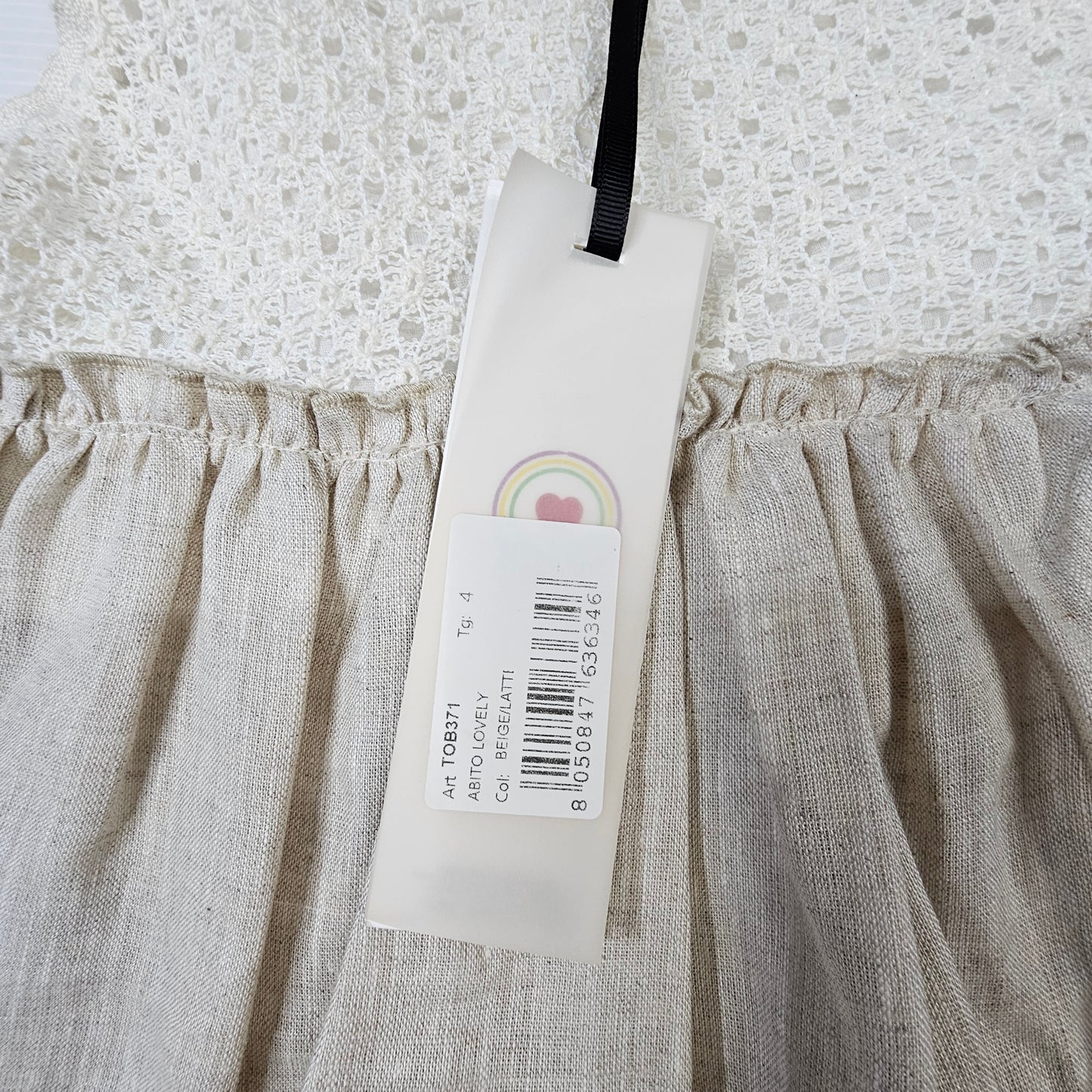 Vestito bambina “Lovely Natural” in pizzo e lino con balze TOB371