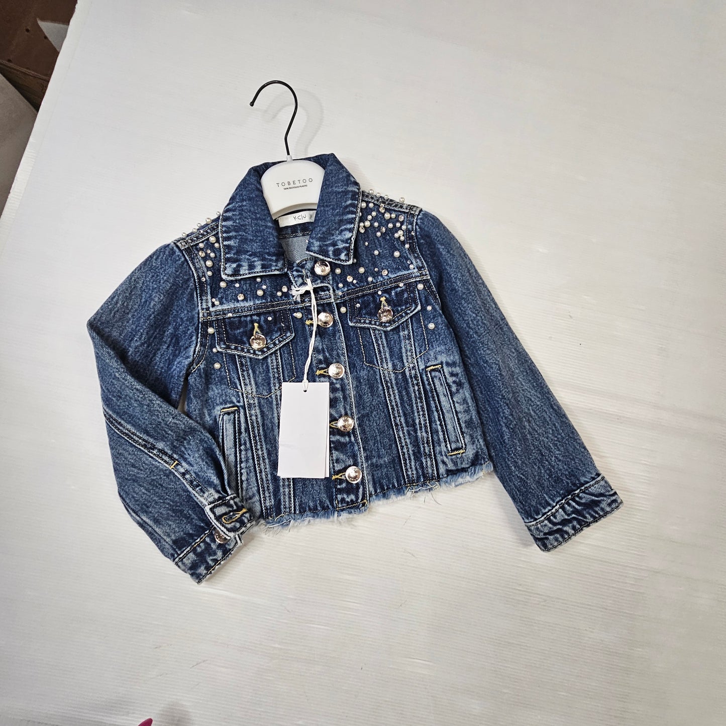 Giubbino Jeans Bambina Y-Clù YB203  con Perle e Strass