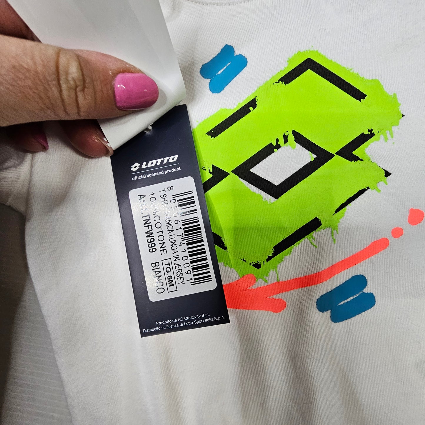 Maglia neonato in cotone bianco con stampa logo – LOTTO