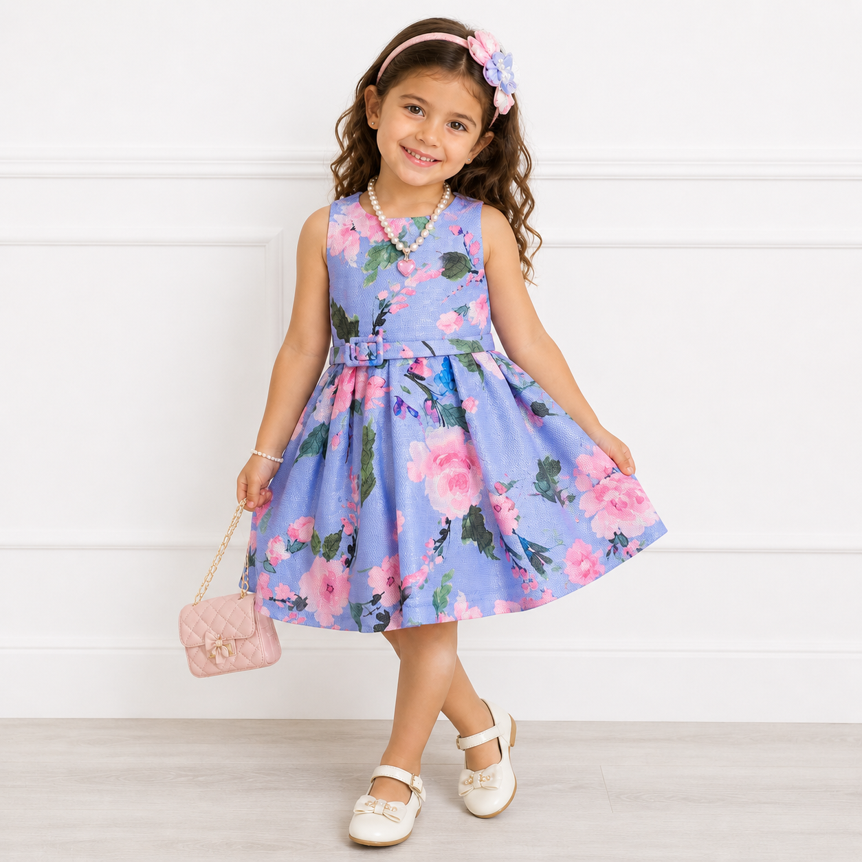 Abito bambina Manila Grace MG1267 floreale azzurro