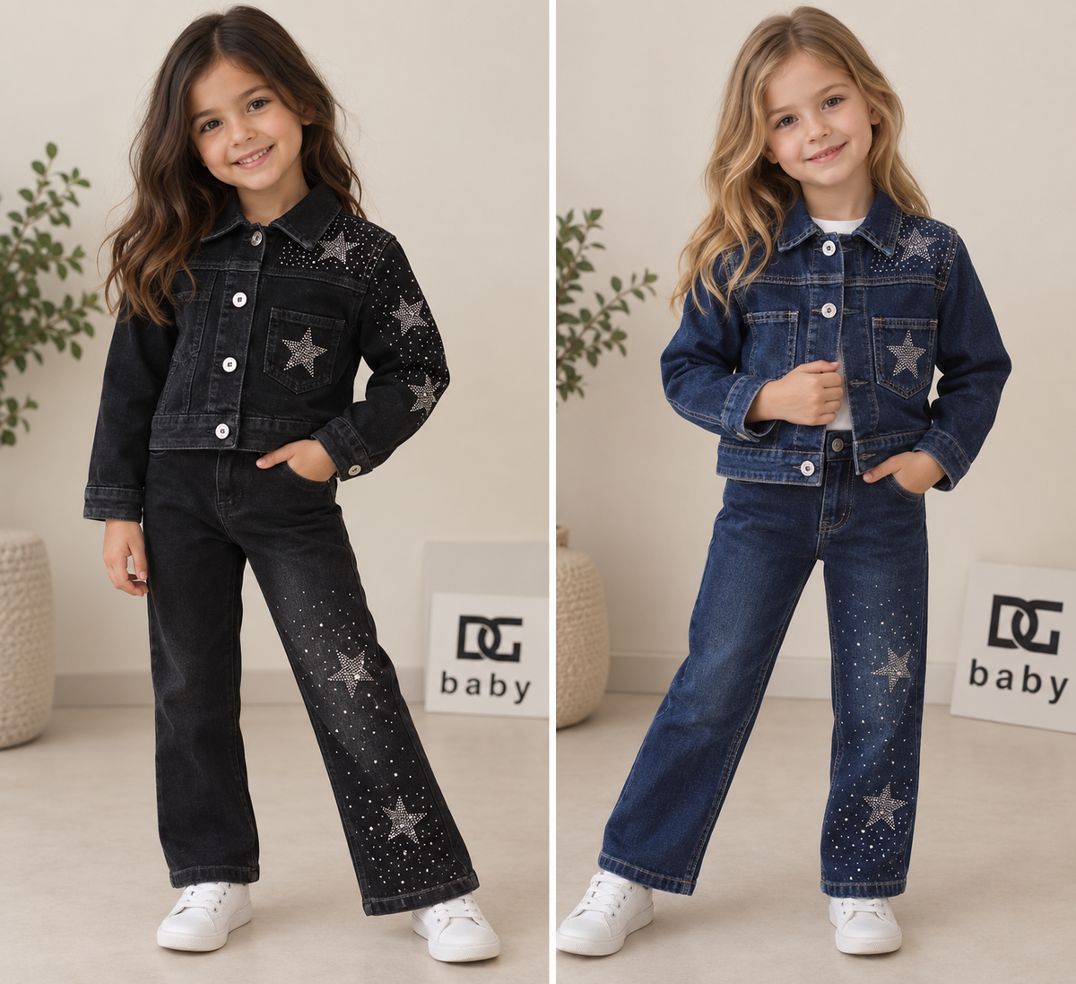 Completo Bambina Denim Star Shine 2 Pezzi