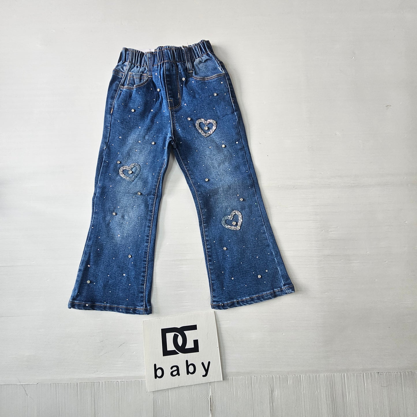 Jeans Bambina Flare Cuori e Strass