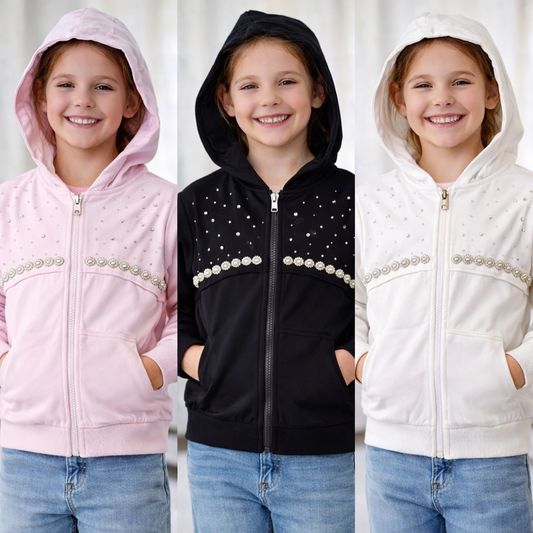 Felpa bambina con cappuccio e dettagli strass