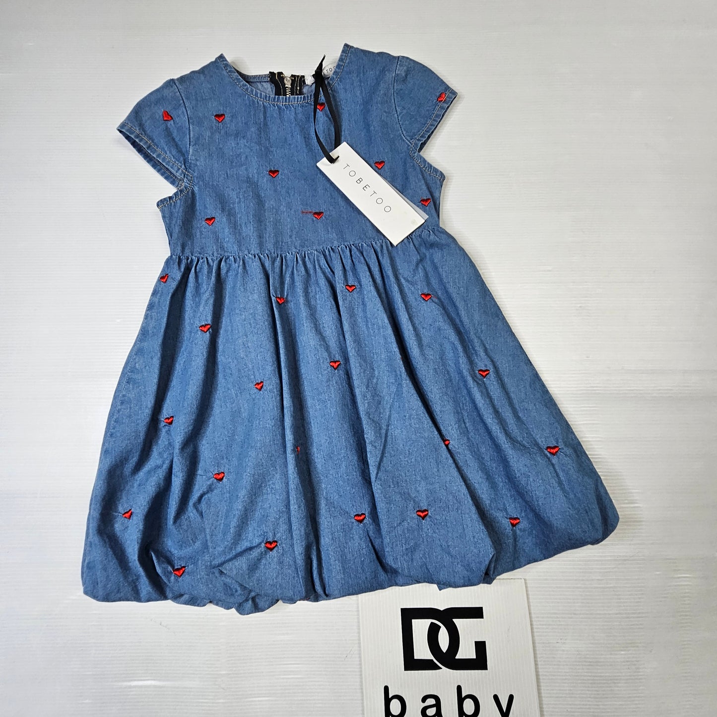 Vestito bambina denim con cuori ricamati – TOBETOO