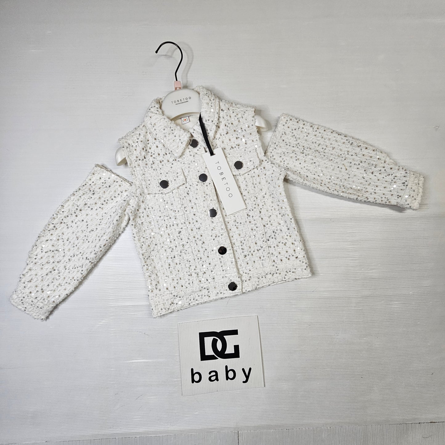 Giubbino bambina elegante con paillettes panna – TOBETOO