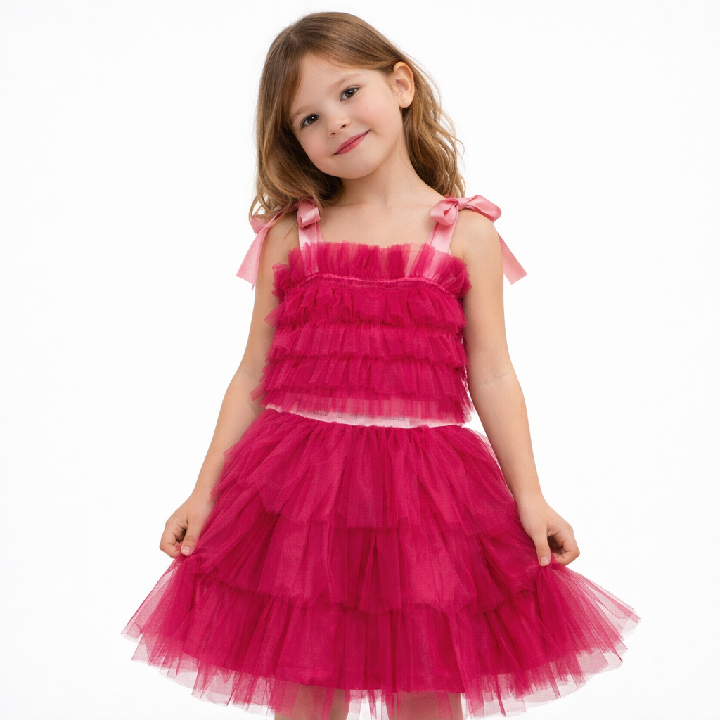 Vestito bimba MET 262 tulle rosa balze