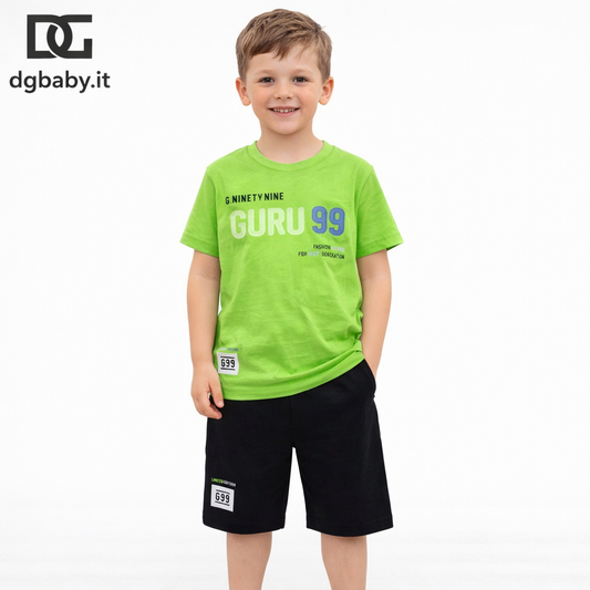 Completo bimbo Guru G99 72B6K0026T t-shirt verde + bermuda